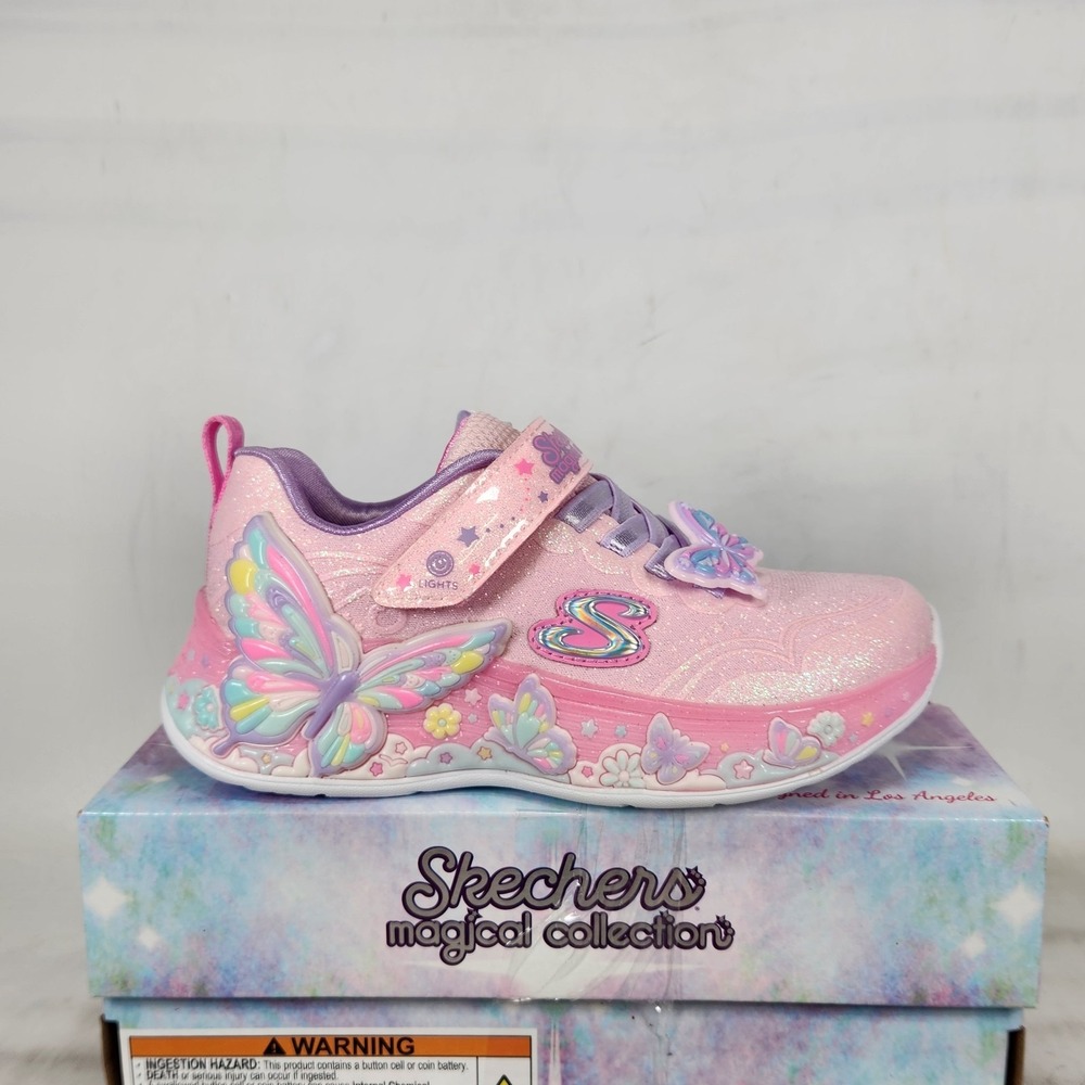 Skechers Butterfly Bliss Sneakers Kids Size 11.5 Light Pink Multi Light-Up Shoes